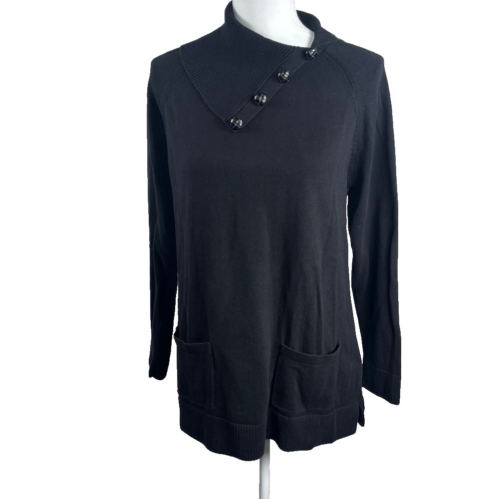 Black Tunic Sweater Womens Sz M Cozy Lagenlook Goth Gothic Pockets Jeanne Pierre